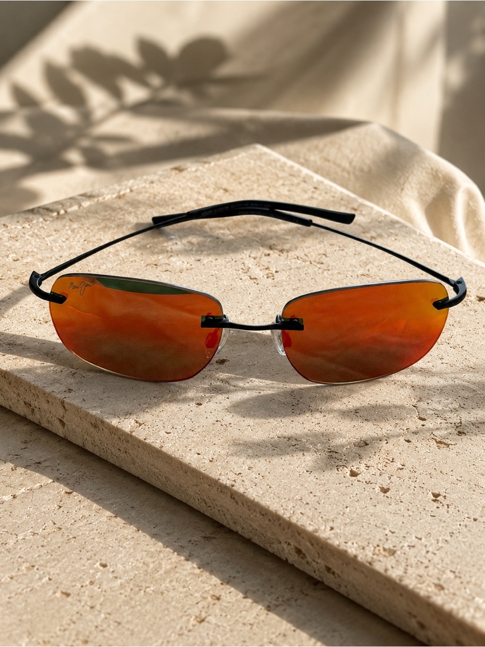 Maui Jim Rimless Sunglasses Orange Mirrored Lenses Lightweight Frame